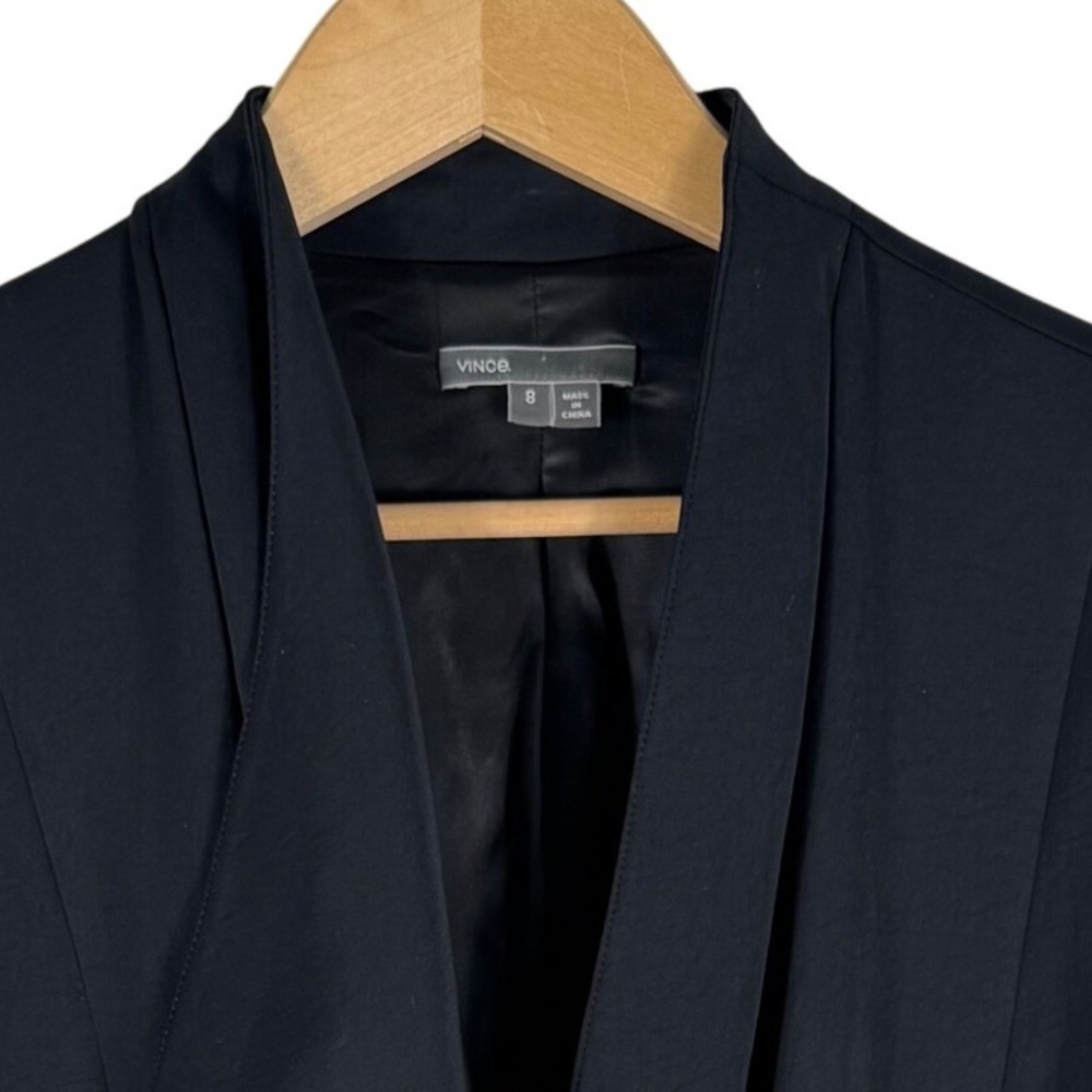 Vince Blazer Womens 8 Black Mixed Media Ribbed Sleeve Draped Shawl Collar